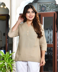 Beige airy linen short kurti