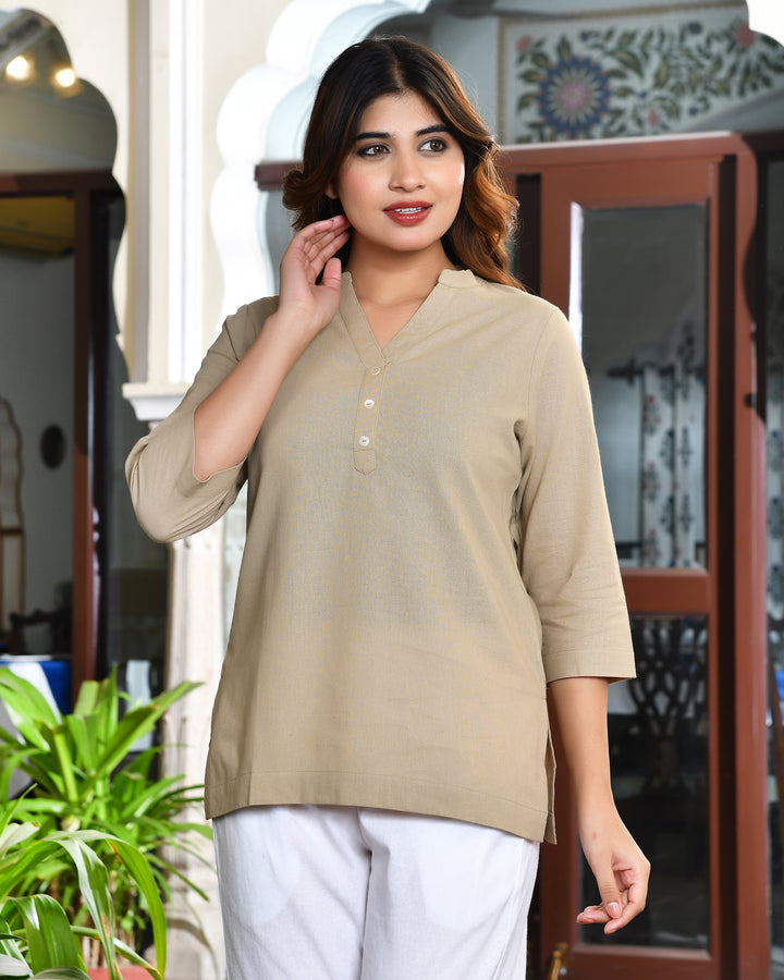 Beige airy linen short kurti