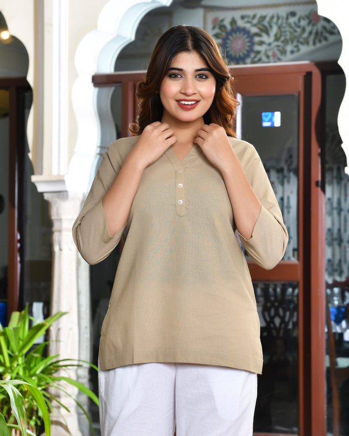 Beige airy linen short kurti