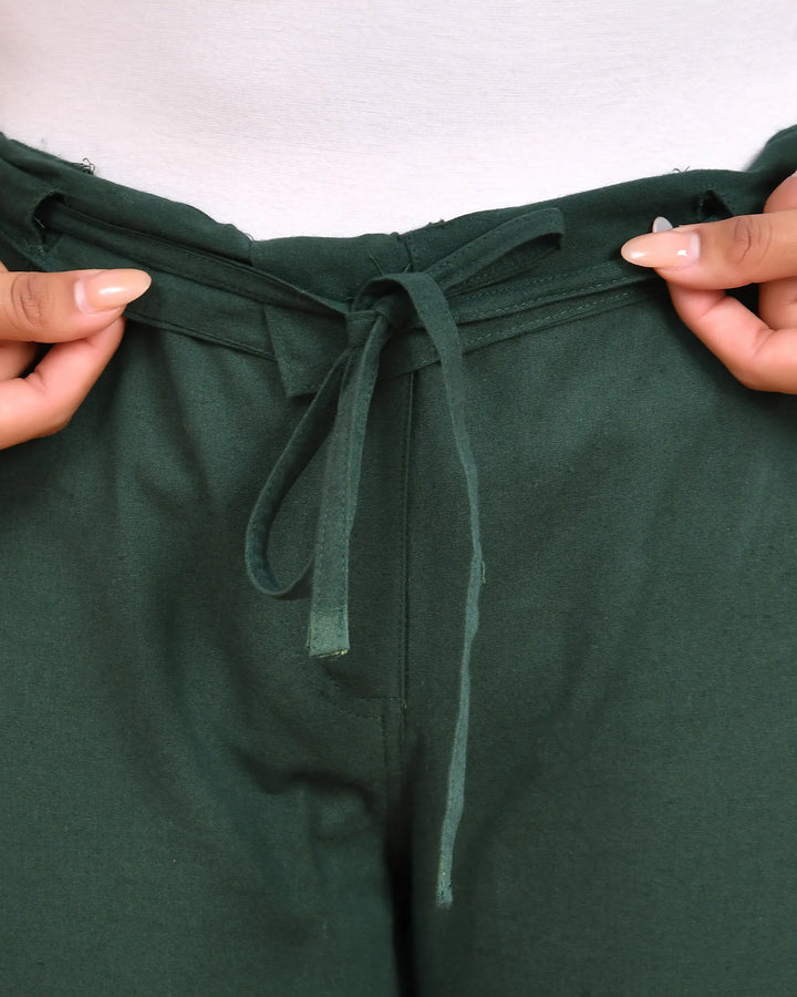 Bottle Green Solid Straight Pants