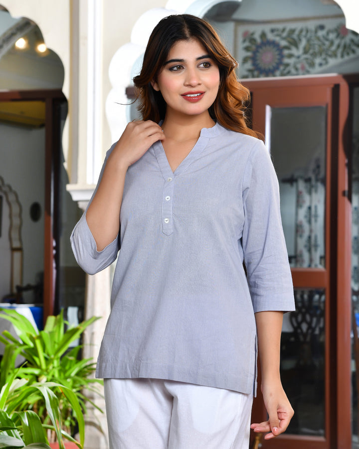 Lavender grey airy linen short kurti
