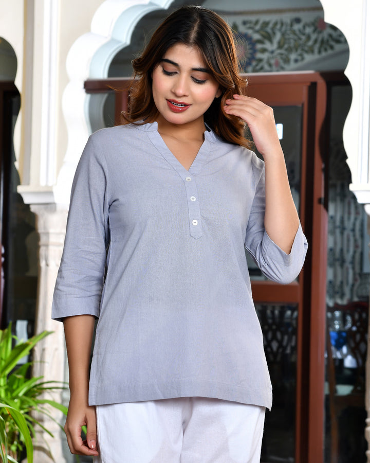Lavender grey airy linen short kurti