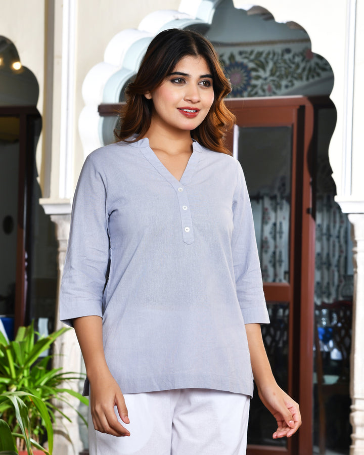 Lavender grey airy linen short kurti