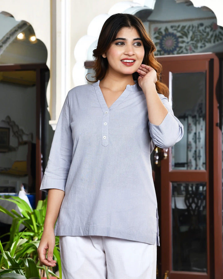 Lavender grey airy linen short kurti