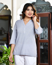 Lavender grey airy linen short kurti
