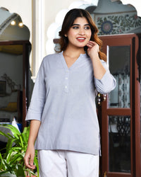 Lavender grey airy linen short kurti