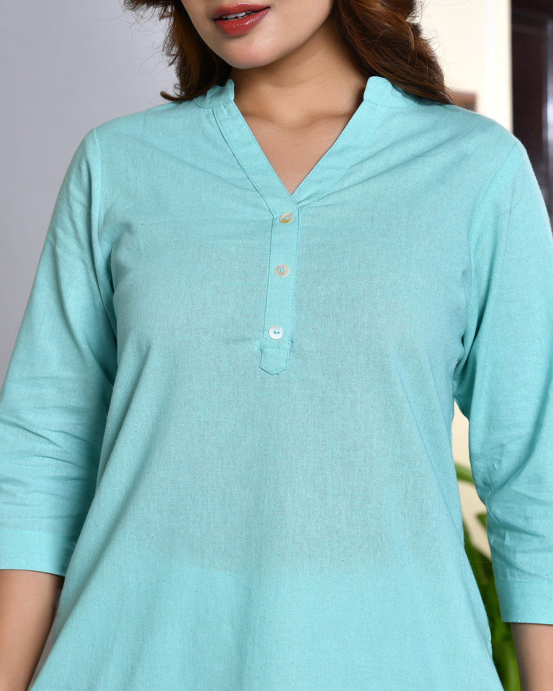 Turquoise airy linen short kurti