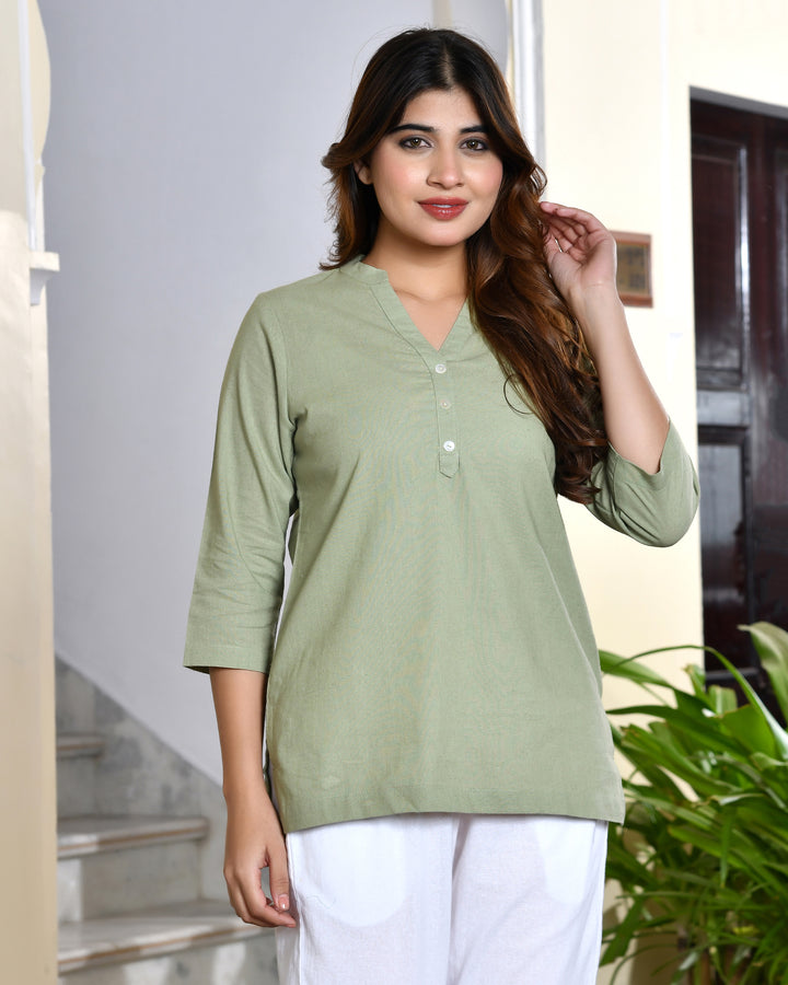 Sage green airy linen short kurti
