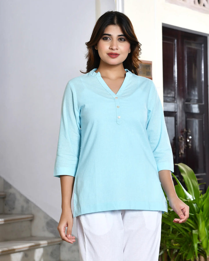 Sky airy linen short kurti
