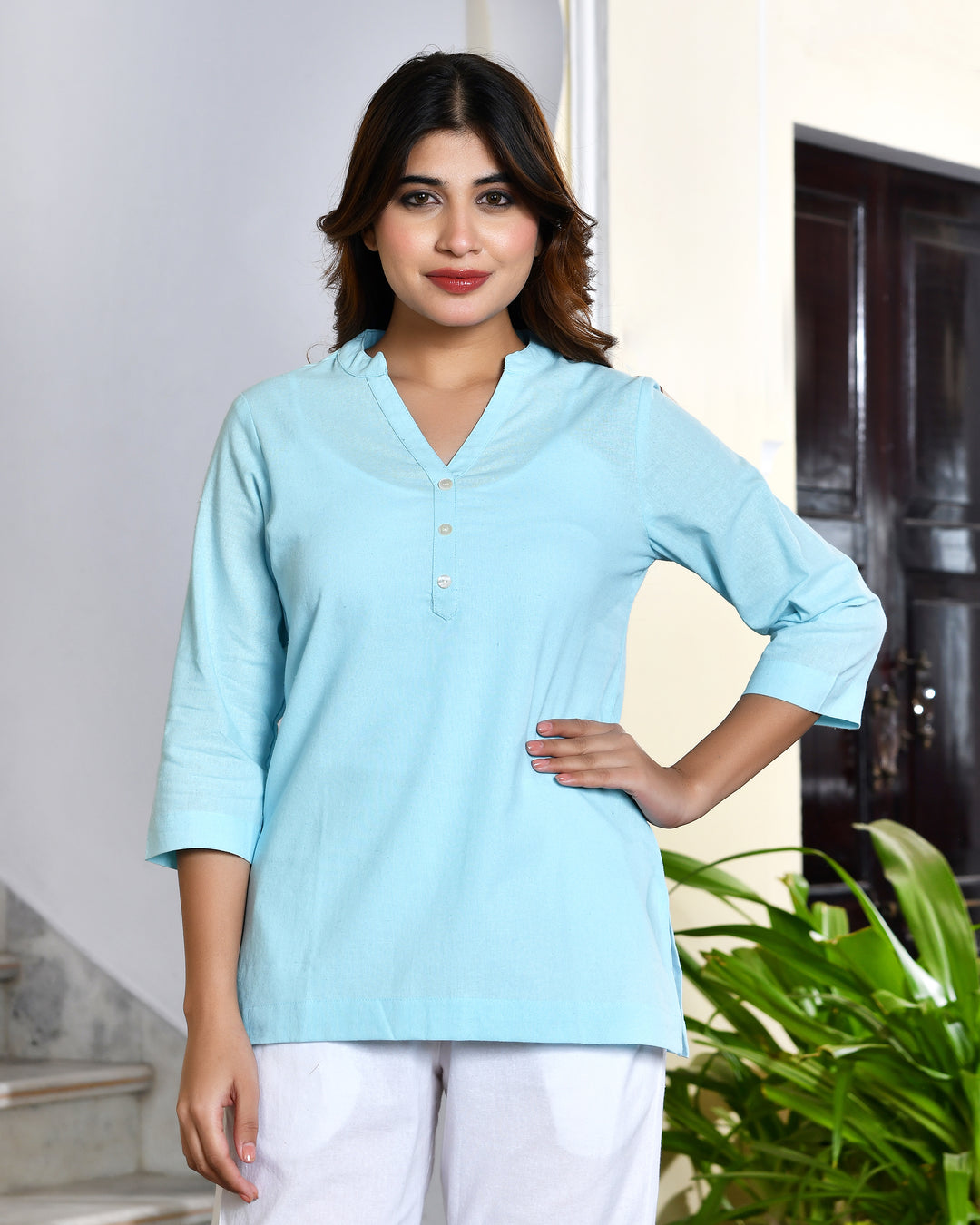 Sky airy linen short kurti