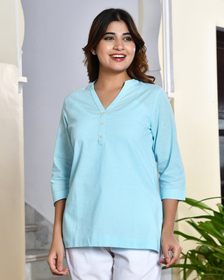 Sky airy linen short kurti