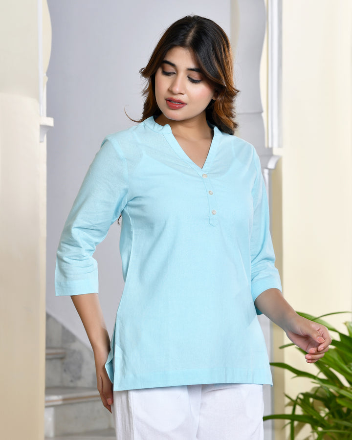 Sky airy linen short kurti