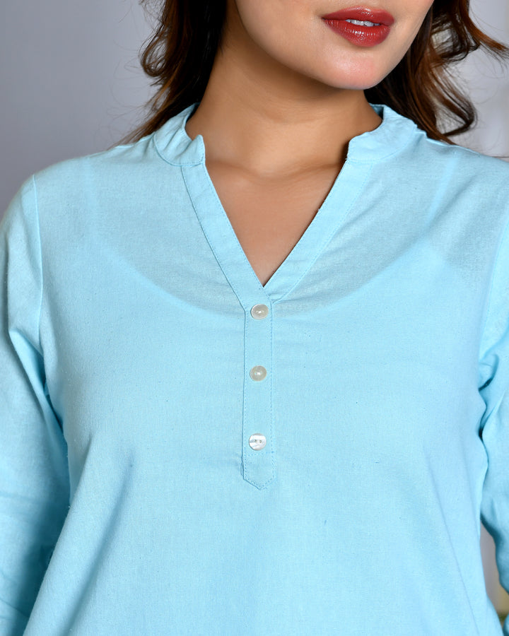 Sky airy linen short kurti