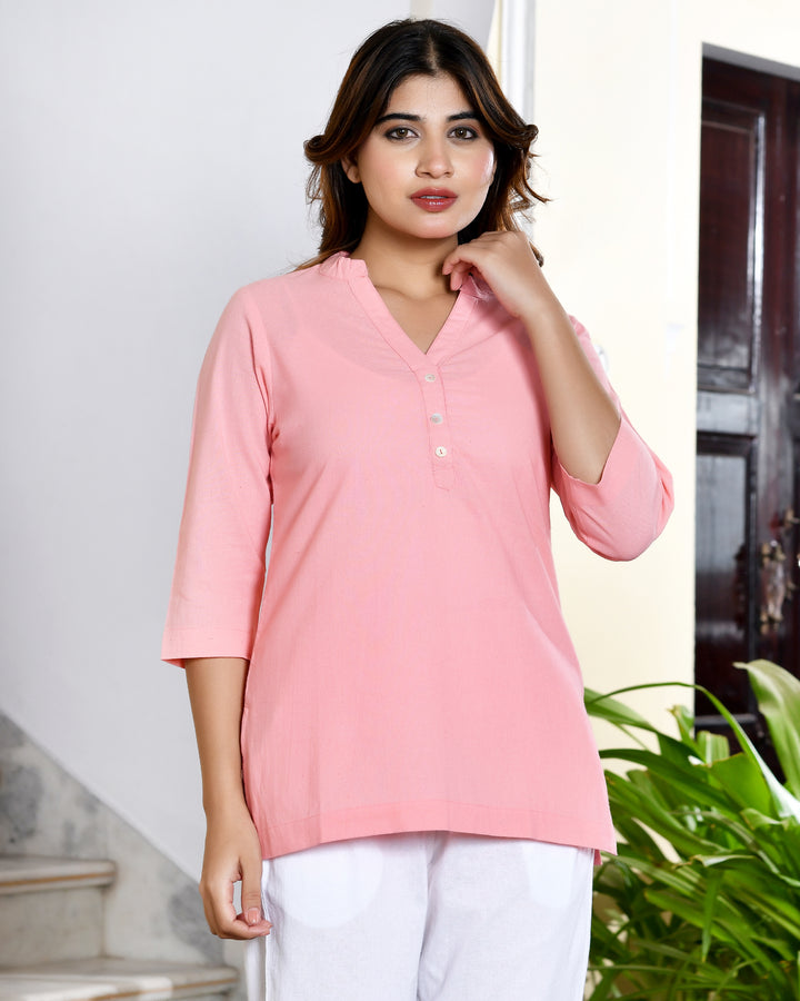 Peach airy linen short kurti