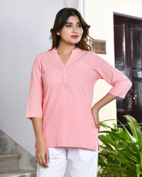 Peach airy linen short kurti