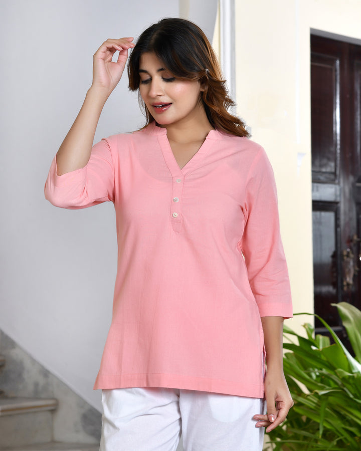 Peach airy linen short kurti
