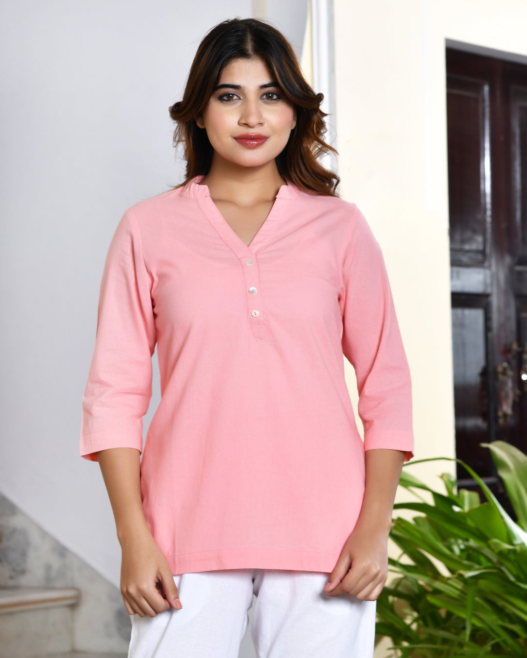 Peach airy linen short kurti