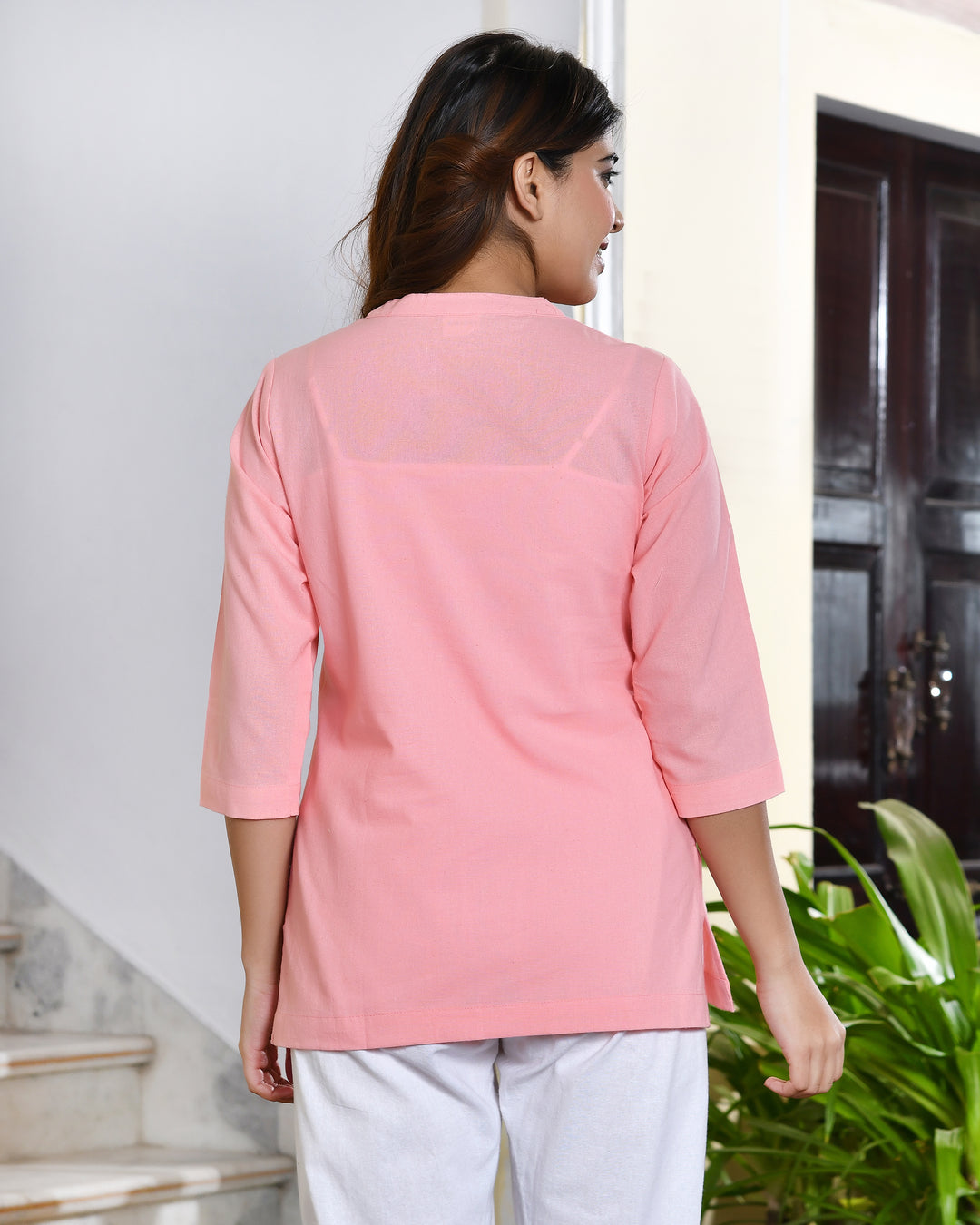 Peach airy linen short kurti
