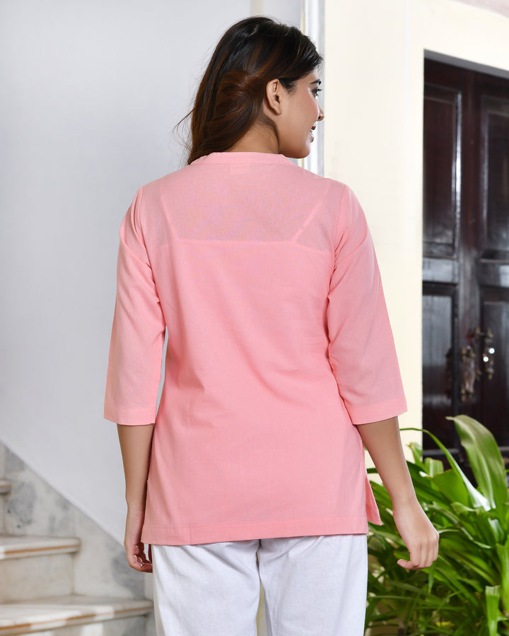 Peach airy linen short kurti