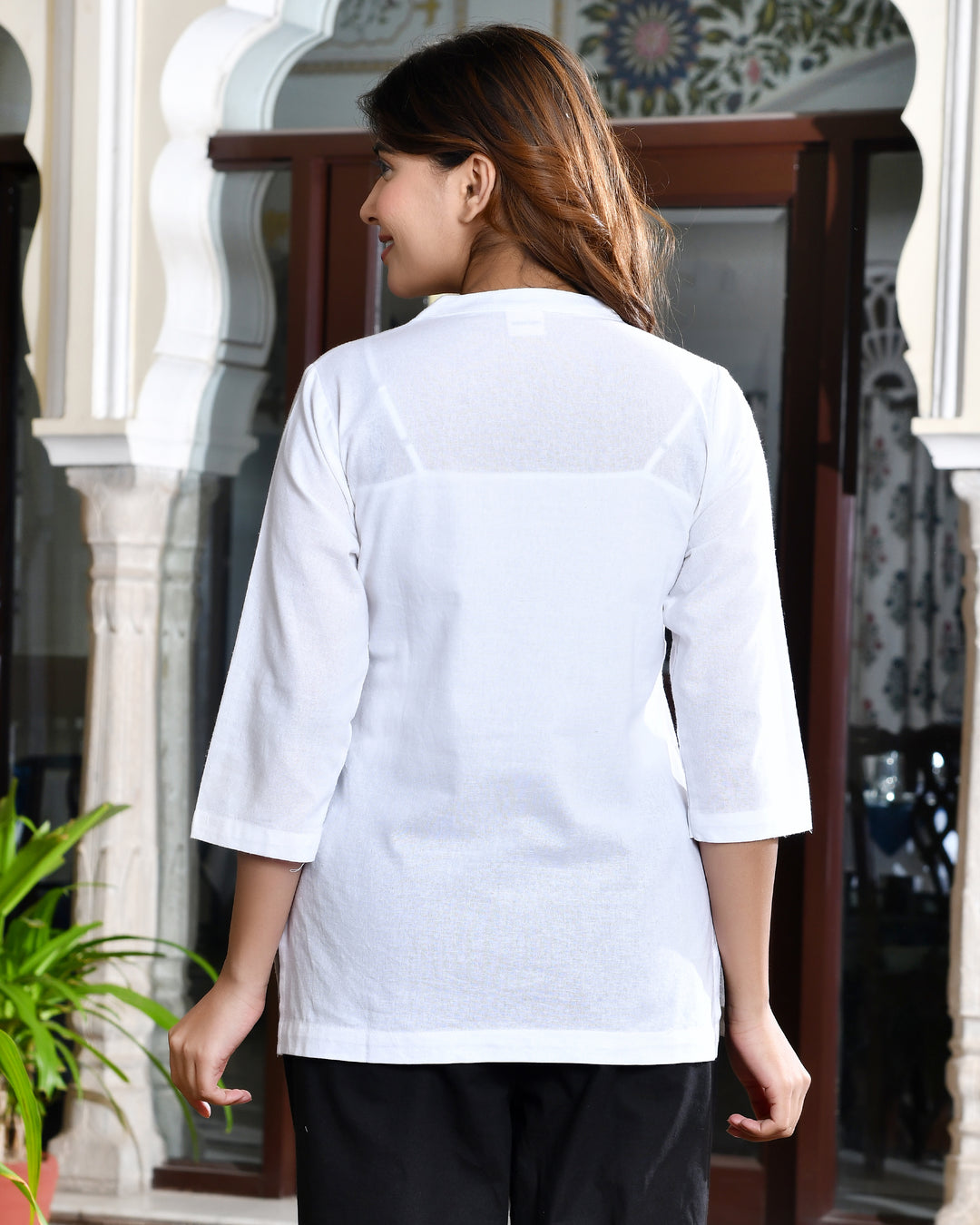 White airy linen short kurti