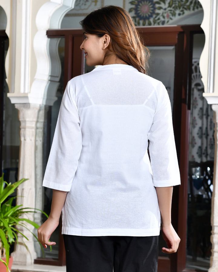 White airy linen short kurti