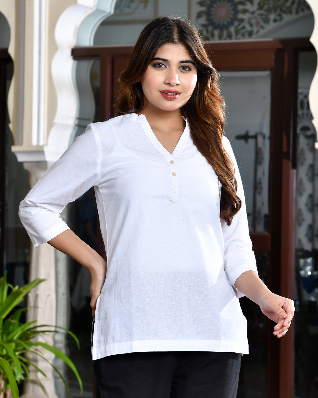 White airy linen short kurti
