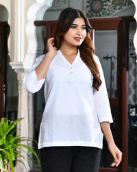 White airy linen short kurti