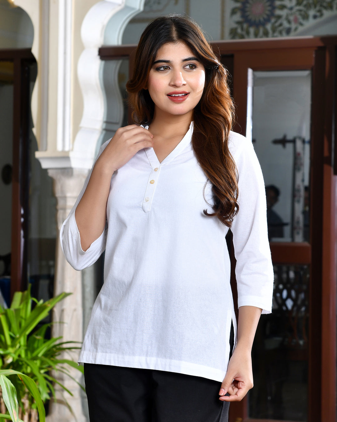 White airy linen short kurti