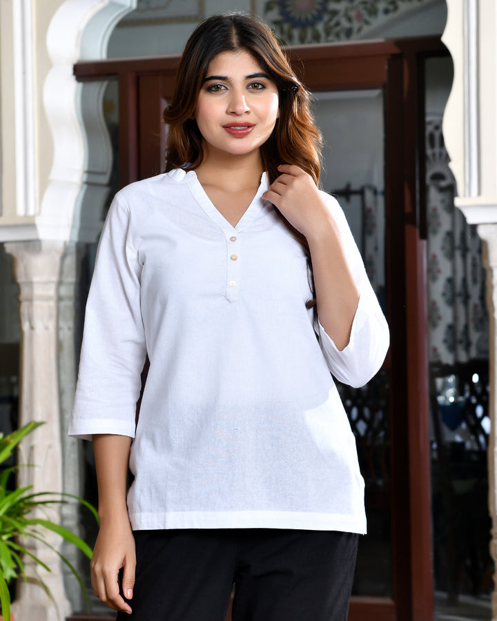 White airy linen short kurti