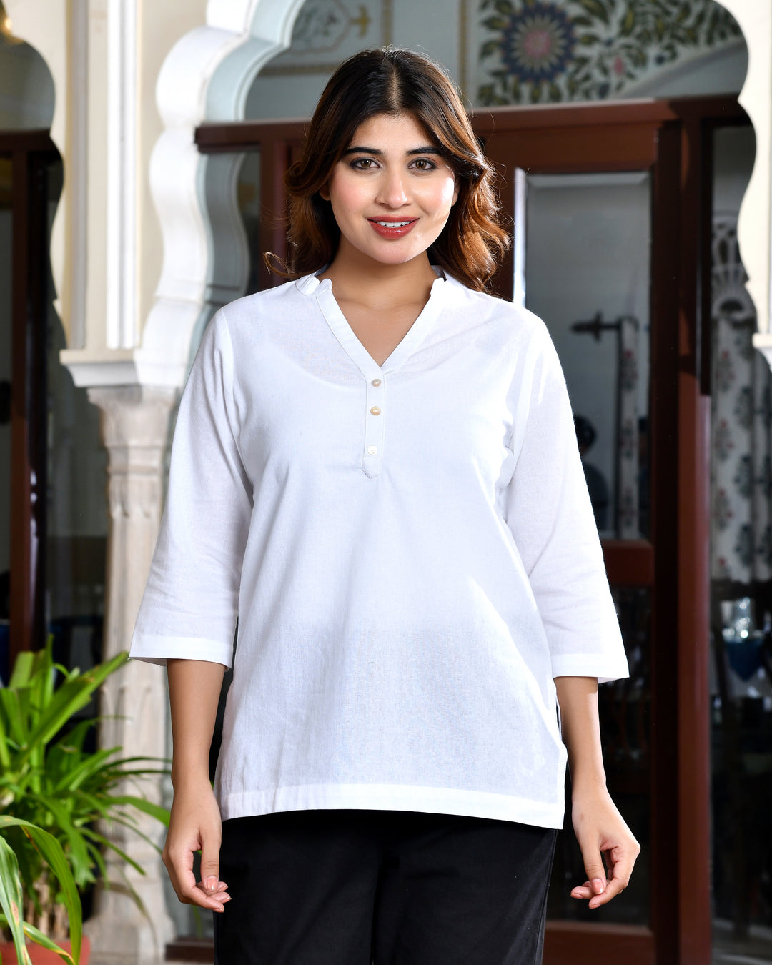 White airy linen short kurti