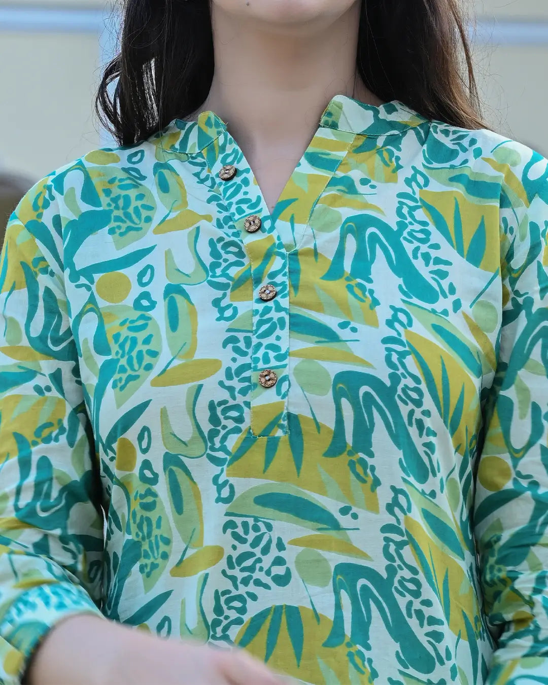 Green and Yellow Abstract Printed co- ords Set