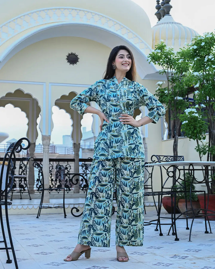 Blue and Green  Abstract Printed co- ords Set