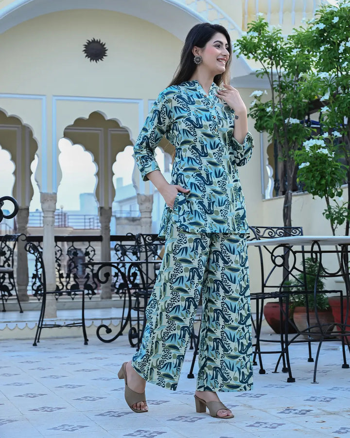 Blue and Green  Abstract Printed co- ords Set