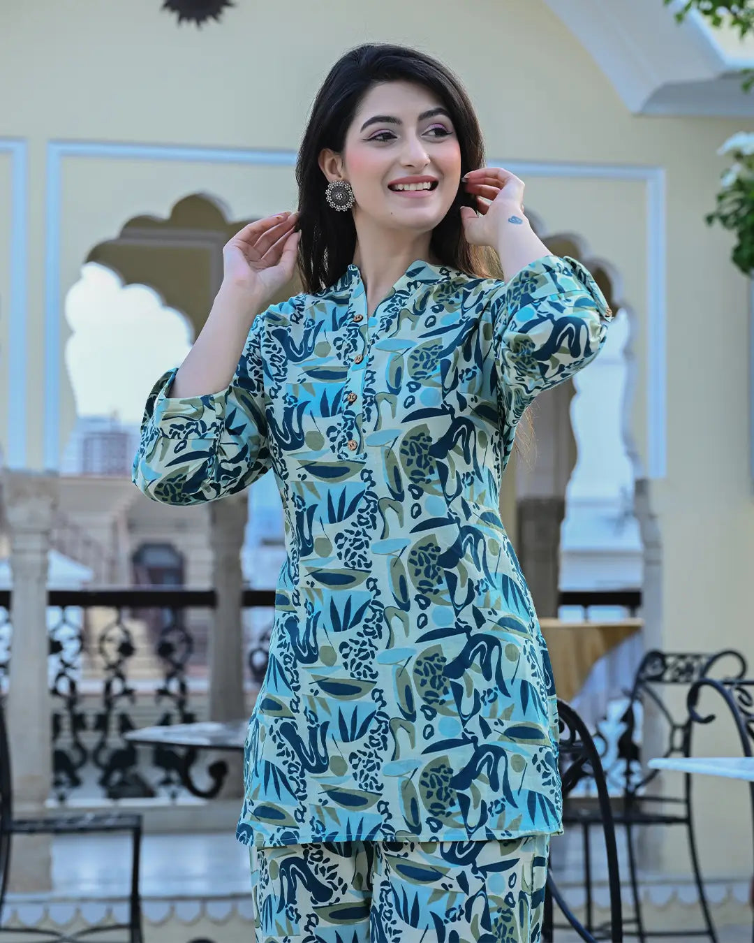 Blue and Green  Abstract Printed co- ords Set