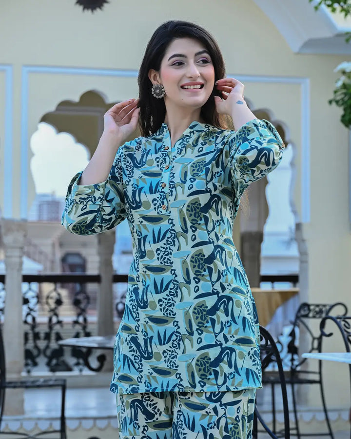 Blue and Green  Abstract Printed co- ords Set