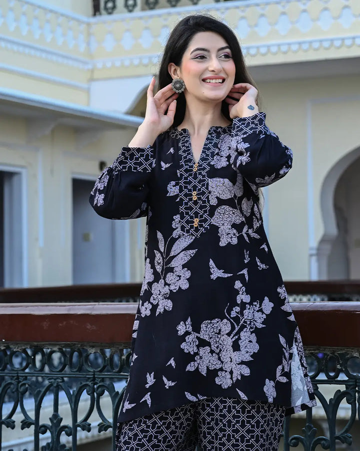 Black Bold Floral Printed Co-ords Set