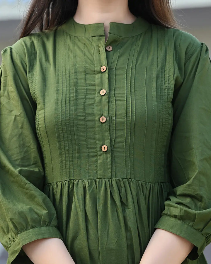 Green Solid Pintucks Top