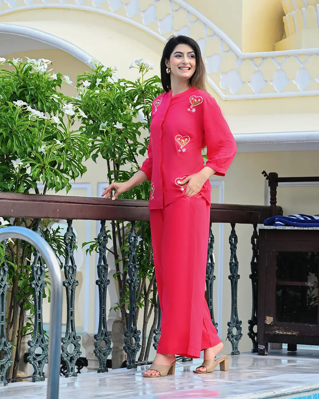 Hot Pink Embroidered Co-ords Set