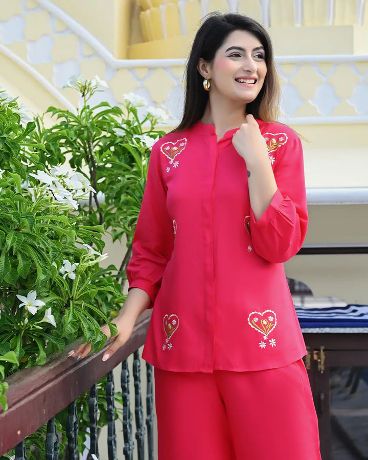 Hot Pink Embroidered Co-ords Set