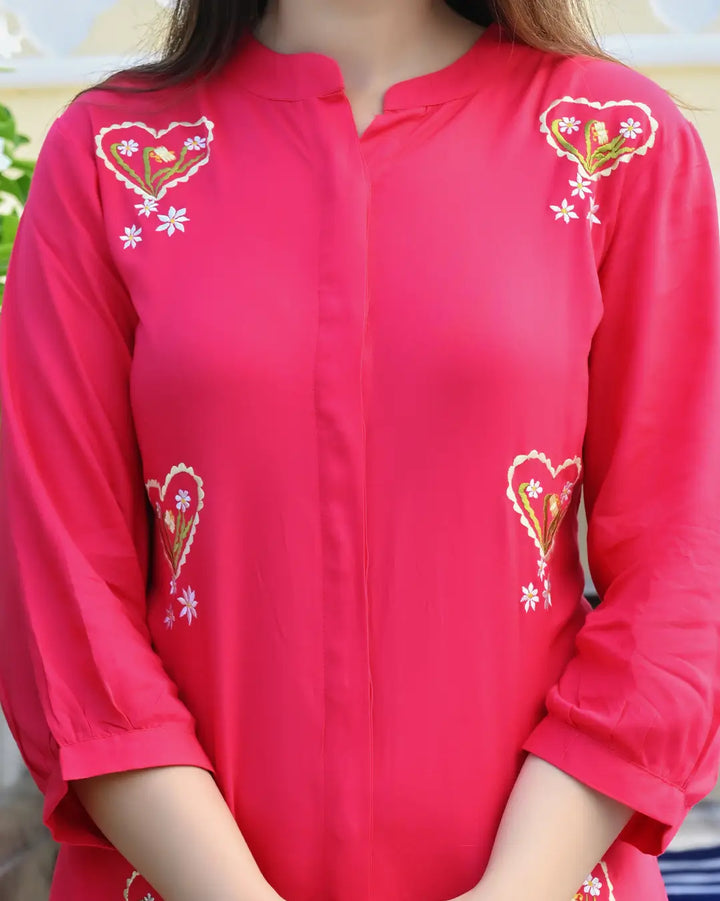 Hot Pink Embroidered Co-ords Set