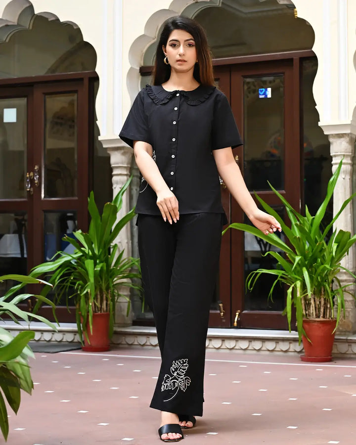 Black  Embroidered Co-ord Set
