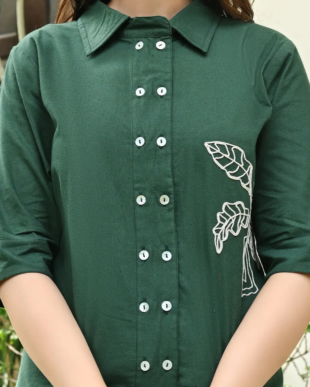 Dark Green Embroidered Shirt