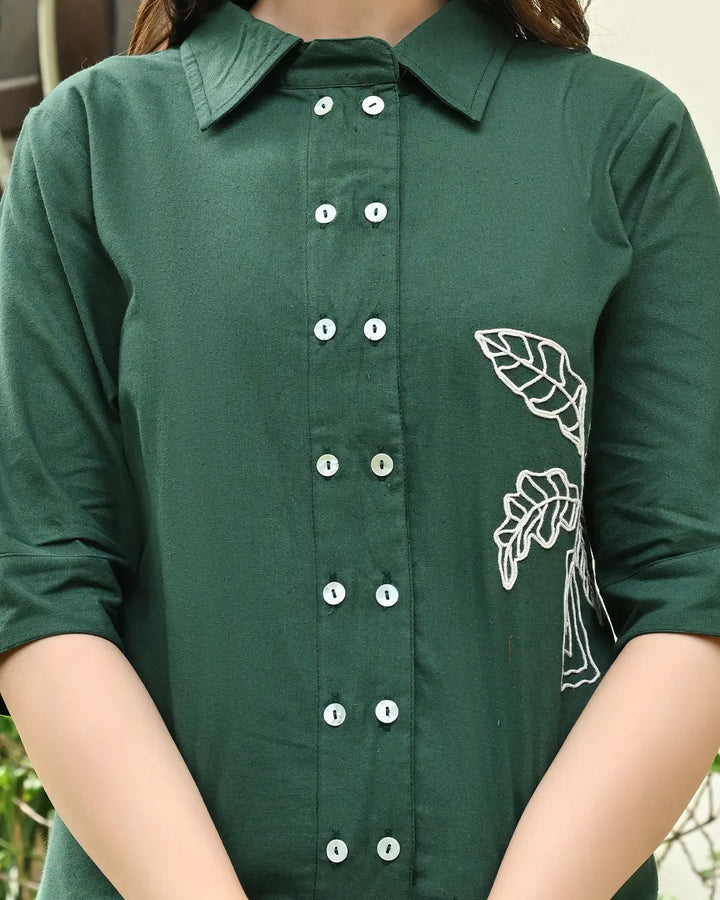 Dark Green Embroidered Shirt