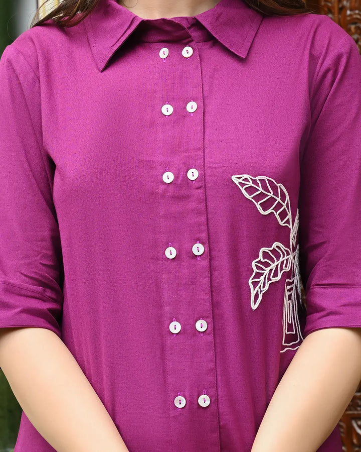 Wine Embroidered Shirt