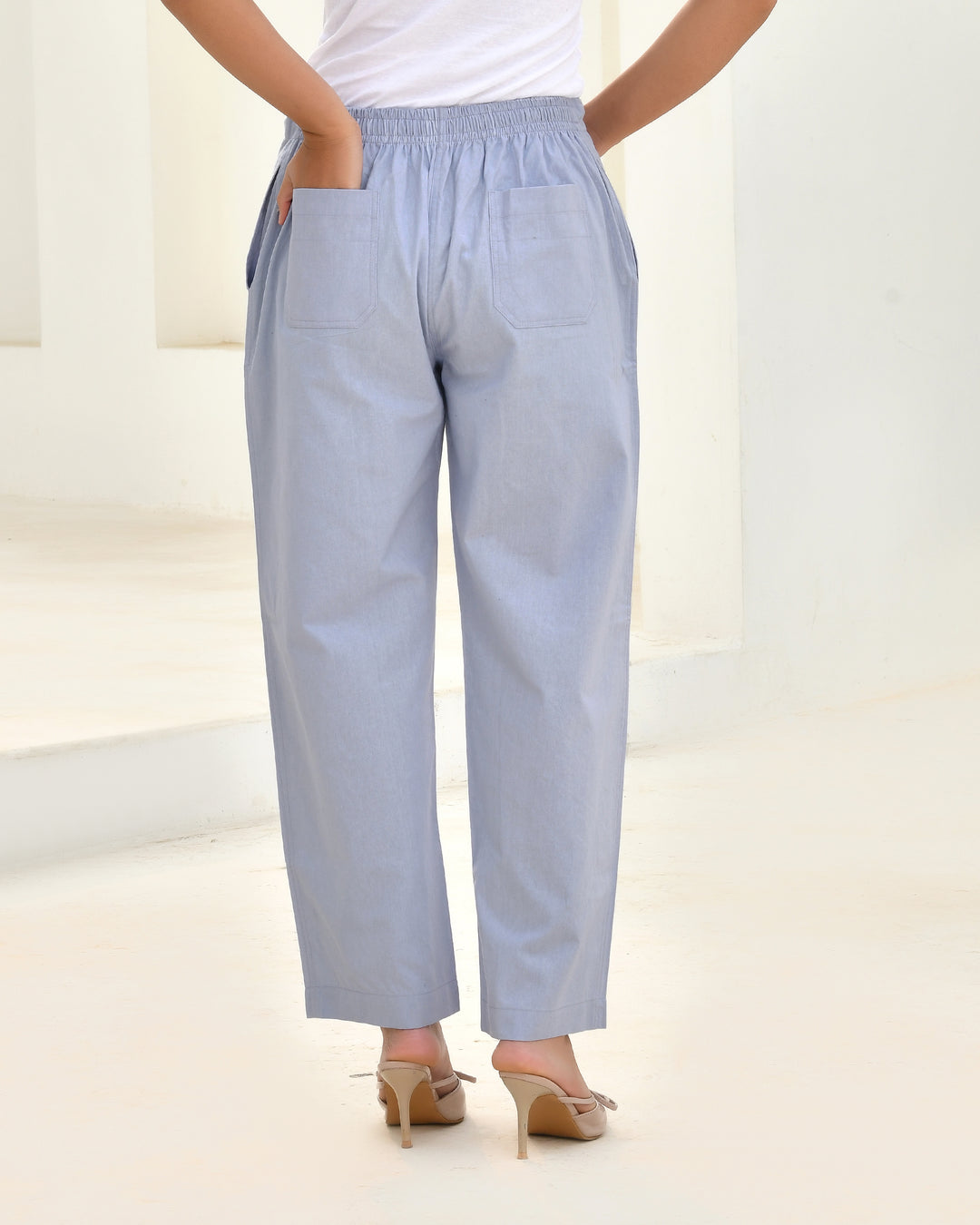 Lavender Grey Solid Straight Pants