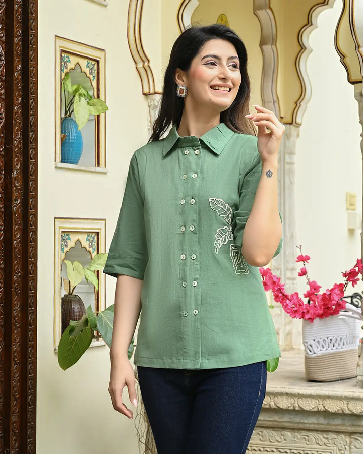 Green Embroidered Shirt