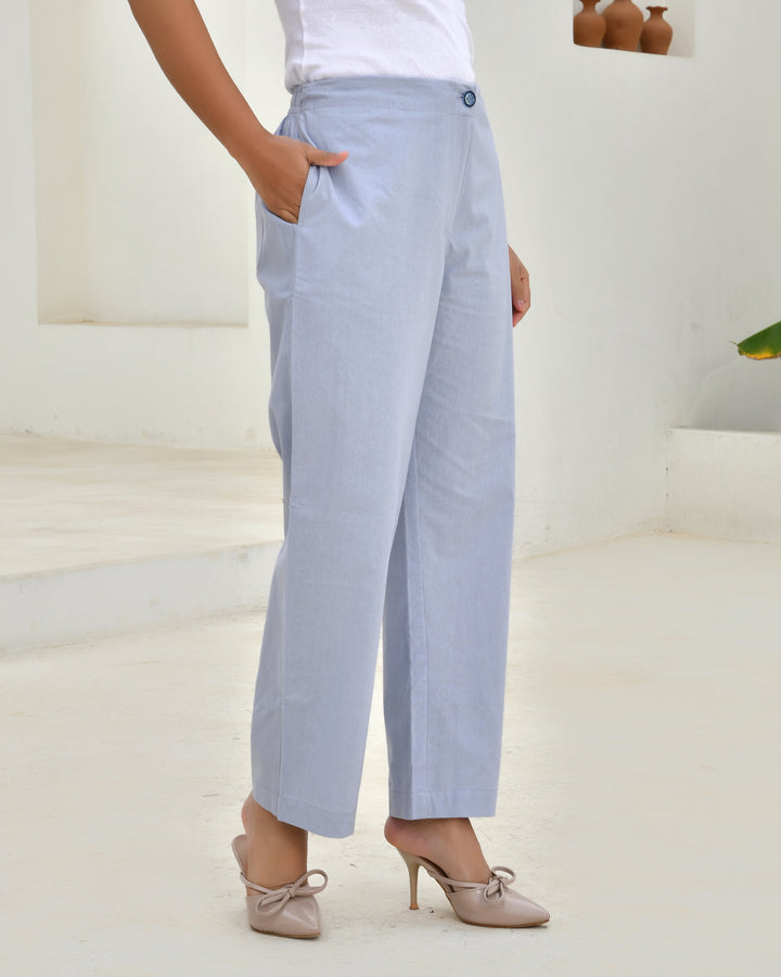 Lavender Grey Solid Straight Pants