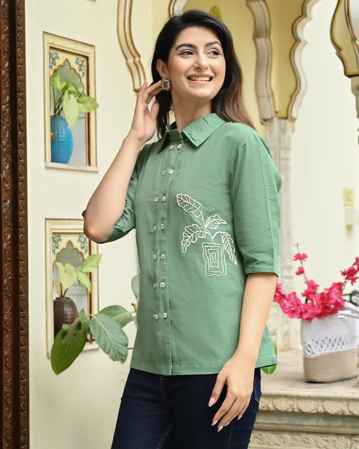Green Embroidered Shirt
