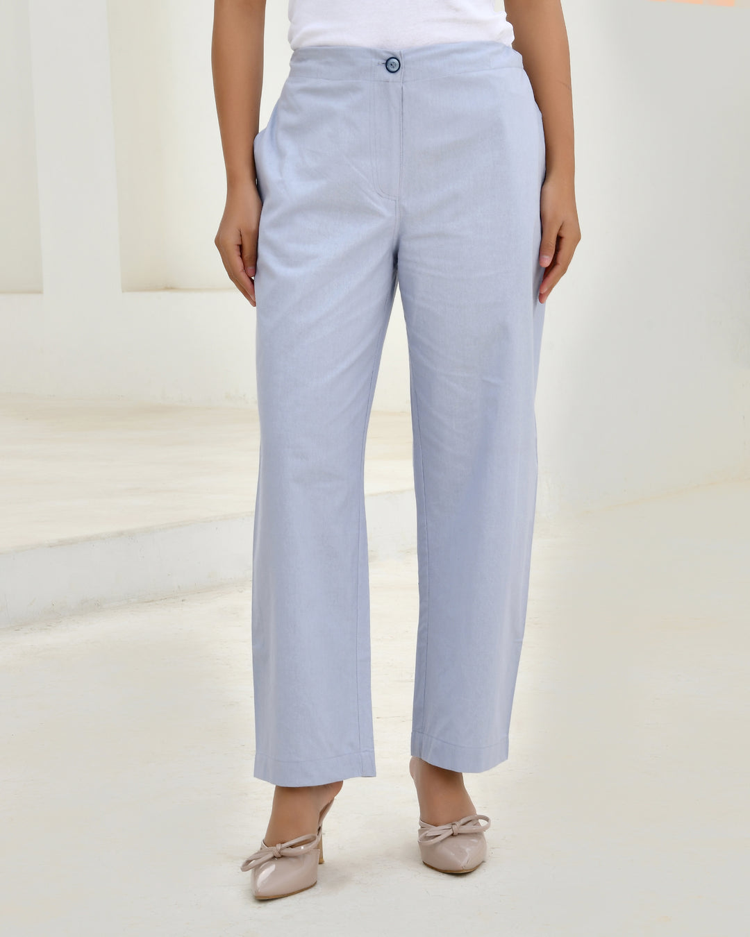 Lavender Grey Solid Straight Pants