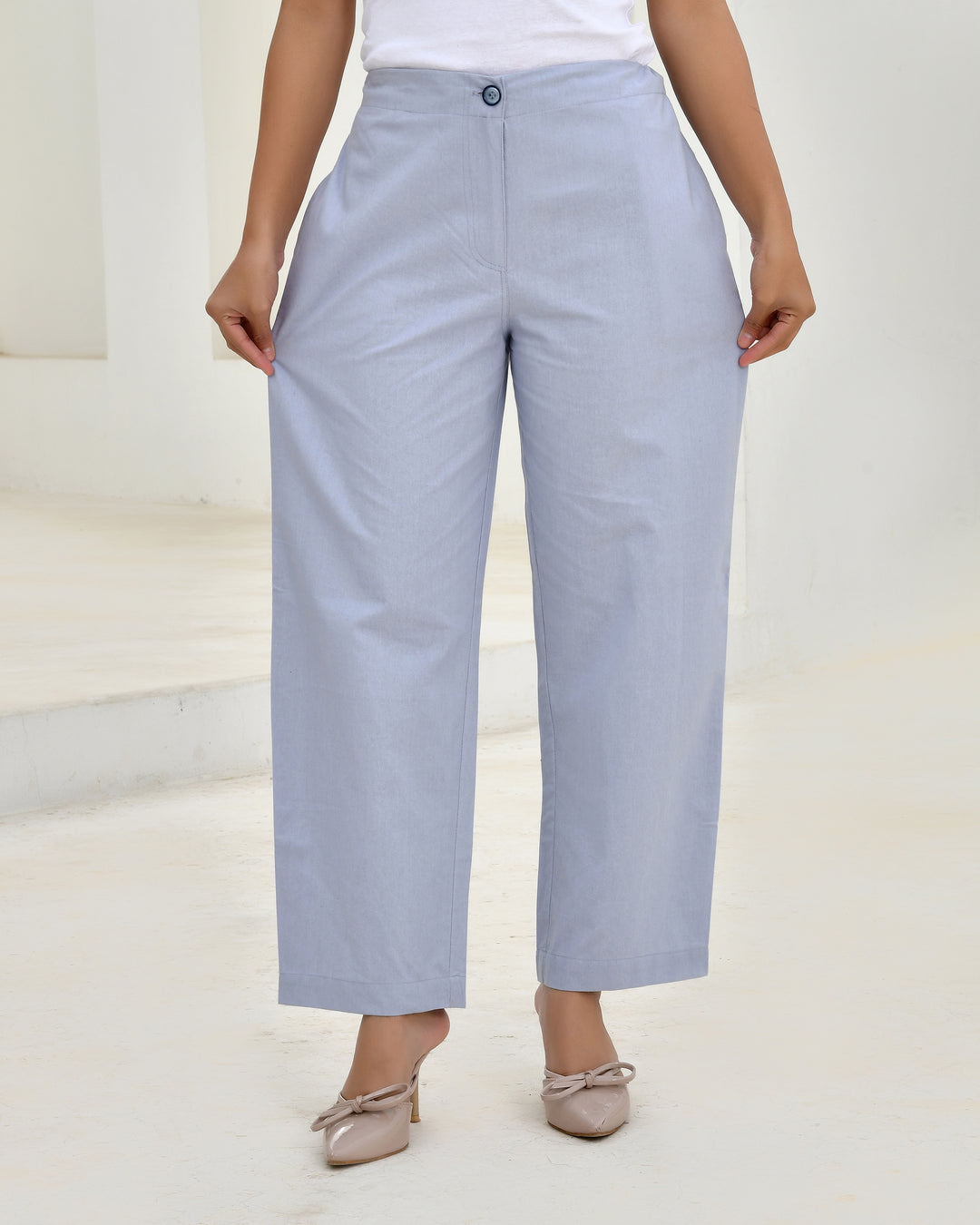 Lavender Grey Solid Straight Pants